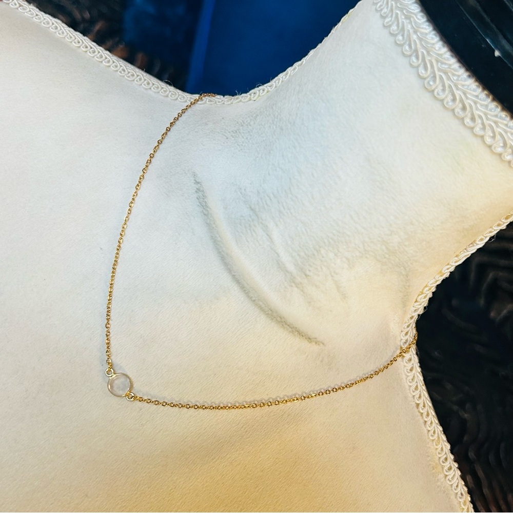 Handcrafted minimalist framed faceted dome clear quartz on chain necklace